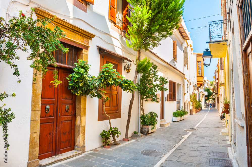 Obraz na płótnie Beautiful street in Rethymno, Crete, Greece. w salonie