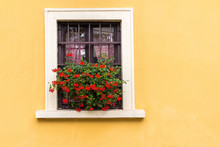 A Bright Building With Pretty Flowers In The Window. 