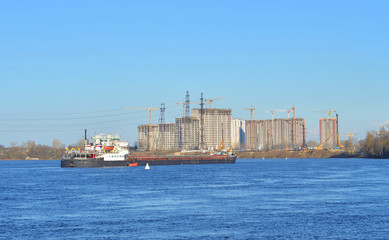 Canvas Print - Cargo ship on the Neva river.