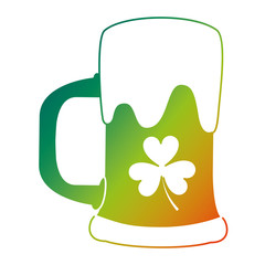 Sticker - green beer glass foam and clover vector illustration  degraded color design