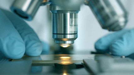 close-up shot of microscope at laboratory.