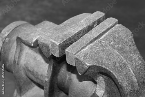 Old Rusty Iron Bench Vise On Workbench Close Up Buy This Stock