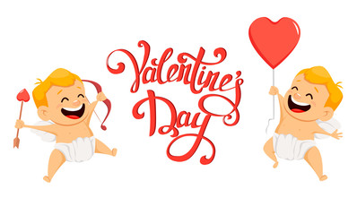 Canvas Print - Valentines Day greeting card with cute cupid