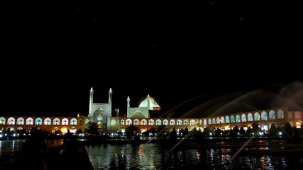 Canvas Print - Nagsh-e Jahan Square is one of the most beautiful city locations in the evening, it boasts bright illumination, large fountain and unique historic landmarks, such as Imam mosque, Isfahan, Iran.