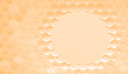 The white grid of cells in the form of hexagonal honeycombs with different diameter, which go from larger to smaller and in reverse. 3d illustration