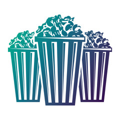 Sticker - three bucket with pop corn snack vector illustration degraded color design