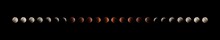 Different Phases Of Total Lunar Eclipse On Dark Sky
