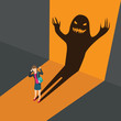 business women afraid with frightening shadows
