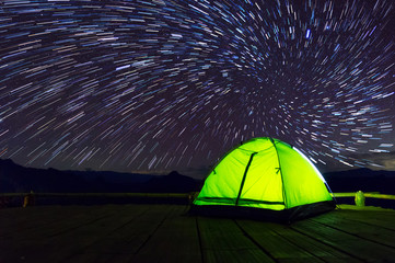 Wall Mural - camping tent at night.