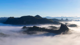 Fototapeta Łazienka - Mountain landscape and morning mist.
