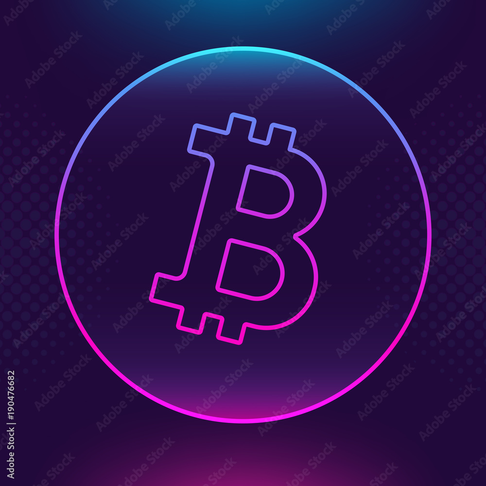Bitcoin Btc vector outline icon. Cryptocurrency, e-currency payment crypto  currency, blockchain button. Trendy Bright lighting logo adaptation design  web site mobile app, EPS. Ultra violet background の Stock ベクター | Adobe Stock