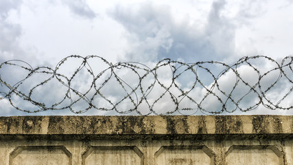 concrete wall with barbed wire