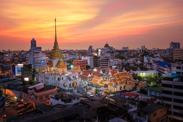 Wat Trai Mit (Golden Buddha Temple) in Bangkok,Thailand. The temple will light every Monday. And the priest will chant the evening at 6 pm to 8 pm.