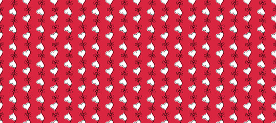 Wall Mural - Heart seamless pattern, red and white color vector illustration. Valentines day background, love wallpaper. Abstract design for greeting card cover, romantic wrapping paper decoration
