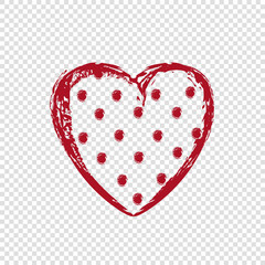 Wall Mural - Hand drawn polka dot heart on transparent background, happy valentines day, red vector illustration. Abstract design, romantic holiday decoration