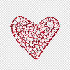 Wall Mural - Hand drawn heart on transparent background, happy valentines day, red vector illustration. Cute love wallpaper. Abstract design, romantic holiday decoration