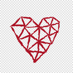 Wall Mural - Hand drawn cute heart on transparent background, happy valentines day, red vector illustration. Abstract design, romantic holiday decoration