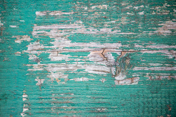 Abstract, blurry, rustic, green wooden background from an old fishing boat