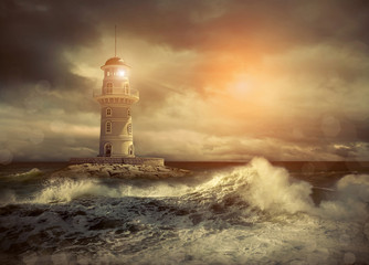 Lighthouse on the sea under sky