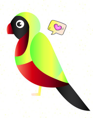 Wall Mural - Vector art - bright tropical bird parrot, close-up on isolated white background