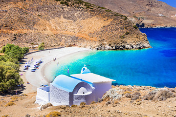 Canvas Print - beautiful beaches of Greece - Astypalaia island , and little church of Agios Konstantinos