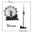 Vienna symbol. Vector hand drawn ink pen sketch illustration. Donauturm, Prater