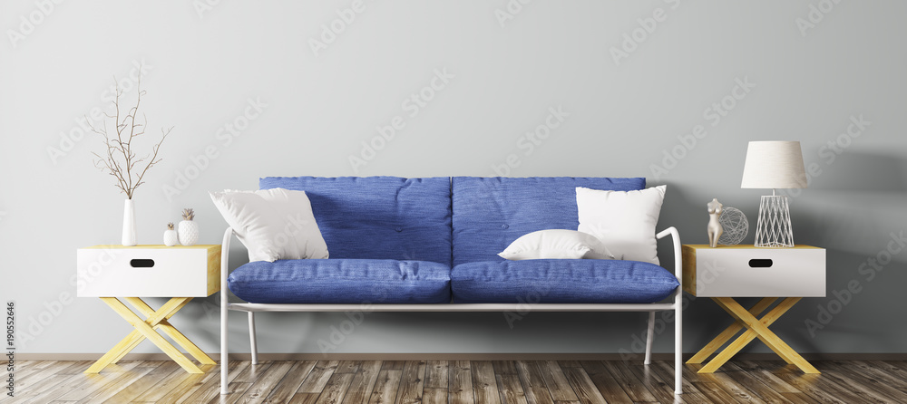 Interior of living room with sofa 3d rendering Stock Illustration ...