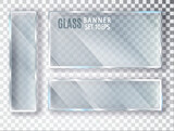 Glass transparent banners set. Vector glass plates with a place for inscriptions isolated on transparent background. Flat glass. Realistic 3D design. Vector transparent object 10 eps