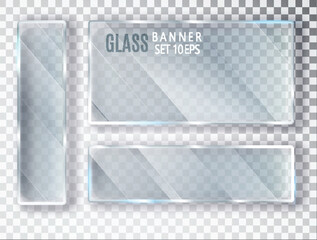 Glass transparent banners set. Vector glass plates with a place for inscriptions isolated on transparent background. Flat glass. Realistic 3D design. Vector transparent object 10 eps