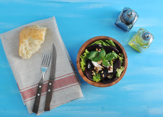 Wall Mural - salad with beetroot, feta, pine nuts in a wooden platter