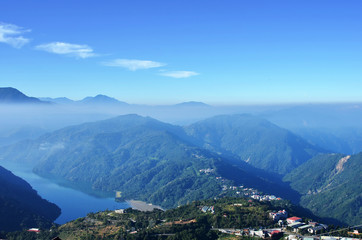  View from mountains to the valley covered with smog