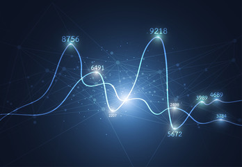 Abstract blue graphic technology background. Big data visualization . Graph and chart Information concept. Vector illustration