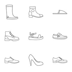 Wall Mural - Kind of shoes icons set, outline style