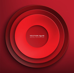 Wall Mural - Abstract vector background. Red paper circles. Round paper frame. Isolated with realistic light and shadow on the red background. Vector illustration. Eps10.