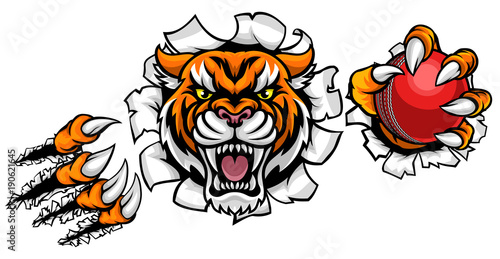 Tiger Holding Cricket Ball ...