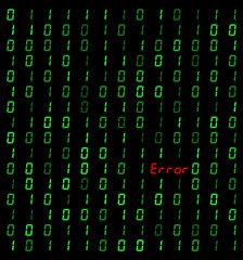 Sticker - binary background with error sign on black background