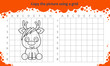Copy the picture using a grid. Educational game for children. How to draw cute cartoon reindeer