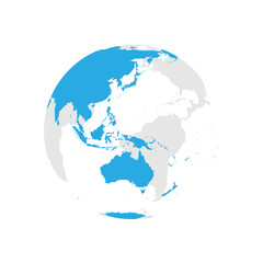 Sticker - Earth globe with blue world map. Focused on Australia and Pacific. Flat vector illustration.