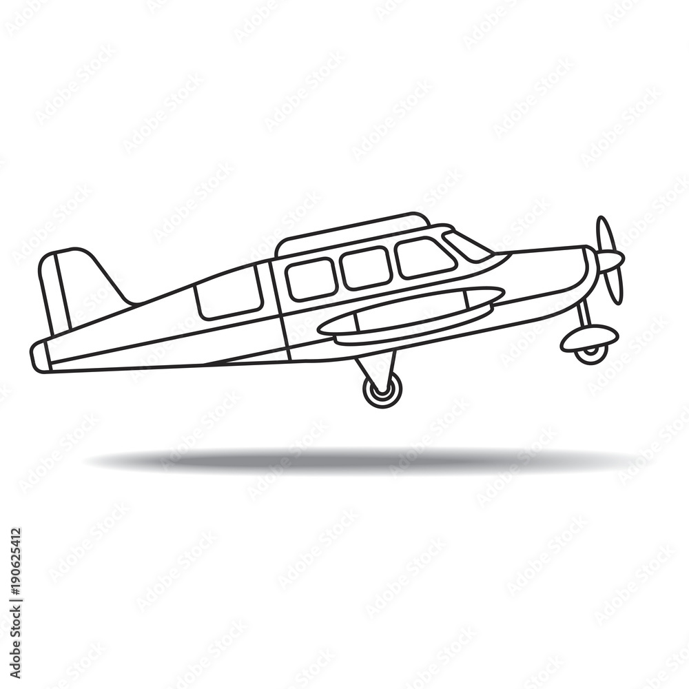 black outline small propeller plane take off vector cartoon Stock ...