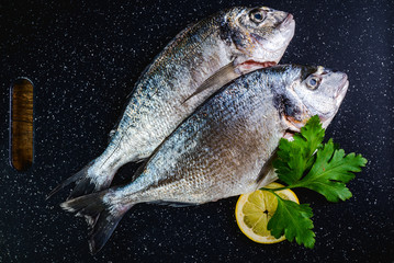 sea bream preparation on chopping board