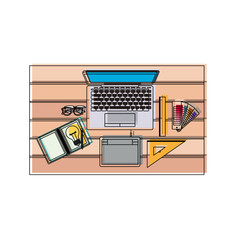 Wall Mural - laptop computer draw tool desk ruler tablet digitizer office school vector illustration