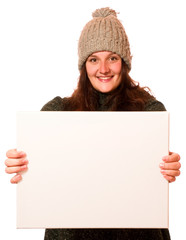 Poster - Junge Frau mit Schild