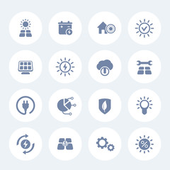 Sticker - Solar energy icons set on white, sun powered alternative energetics, green electricity