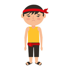 Sticker - sad cartoon chinese man standing vector illustration