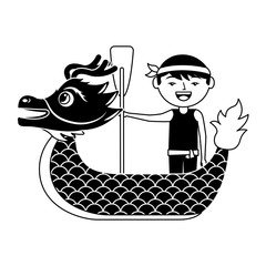 Sticker - red dragon man rowing festival chinese chinese traditional vector illustration black and white design