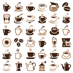 Wall Mural - Coffee icon collection - vector outline illustration and silhouette