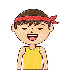 Canvas Print - portrait happy cartoon man chinese with head band vector illustration drawing design