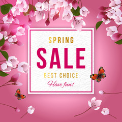 Wall Mural - Spring sale background with cherry blossom