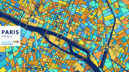 Paris, France, Colorful Vector Artmap