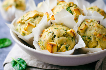 Freshly Baked Spinach and Feta Cheese Muffins